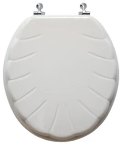Trimmer Engraved Shell Design Wood Toilet Seat With Chrome Hinges