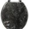 Trimmer Faux-Marble Wood Toilet Seat, Black Marble