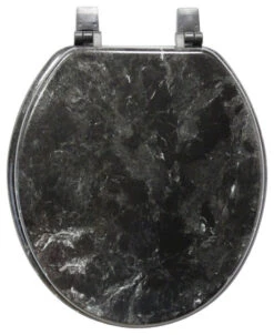 Trimmer Faux-Marble Wood Toilet Seat, Black Marble