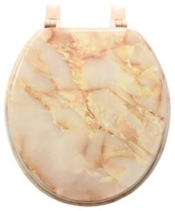 Trimmer Faux Marble Design Wood Toilet Seat, Pink Marble