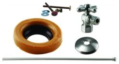 Toilet Kit With 1/4-Turn 1/2, IPS Stop And Wax Ring, Cross Handle, Satin Nickel