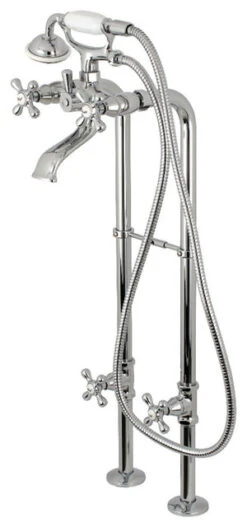 Kingston Freestanding Tub Faucet W/Supply Line And Stop Valve, Polished Chrome