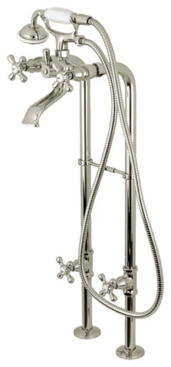 Kingston Freestanding Tub Faucet,Supply Line & Stop Valve, Polished Nickel