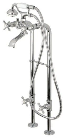 Kingston Freestanding Tub Faucet W/Supply Line And Stop Valve, Polished Chrome