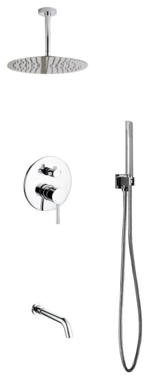 Aqua Rondo Set, Ceiling 12", Rain Shower, Handheld, Tub Filler, Chrome