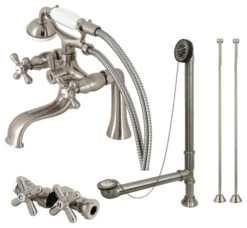 CCK228SN Deck Mount Clawfoot Tub Faucet Package With Supply Line, Brushed Nickel