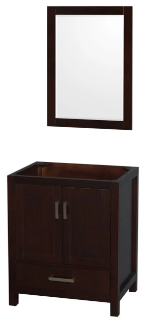 Sheffield 30" Single Vanity, Espresso, No Top, No Sink, 24" Mirror 1 Sheffield 30" Single Vanity, Espresso, No Top, No Sink, 24" Mirror