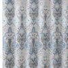 Calais Blue Brown White Damask Dobby Fabric Shower Curtain